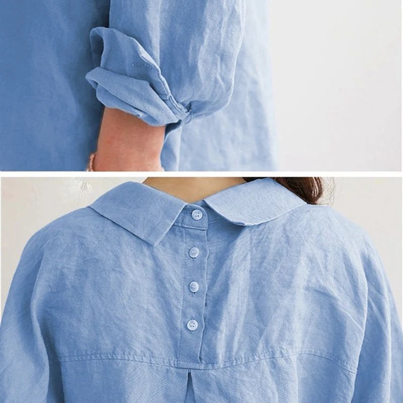 Женская Повседневная Свободная блузка из хлопка и льна Офисная женская