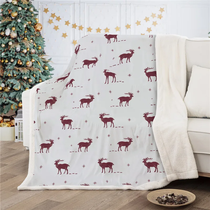 

Christmas Throw Blanket Red Deer Elk Reindeer Warm Plush Sherpa Fleece Xmas Blanket For Kids Children Bed Sofa Car New Year Gift