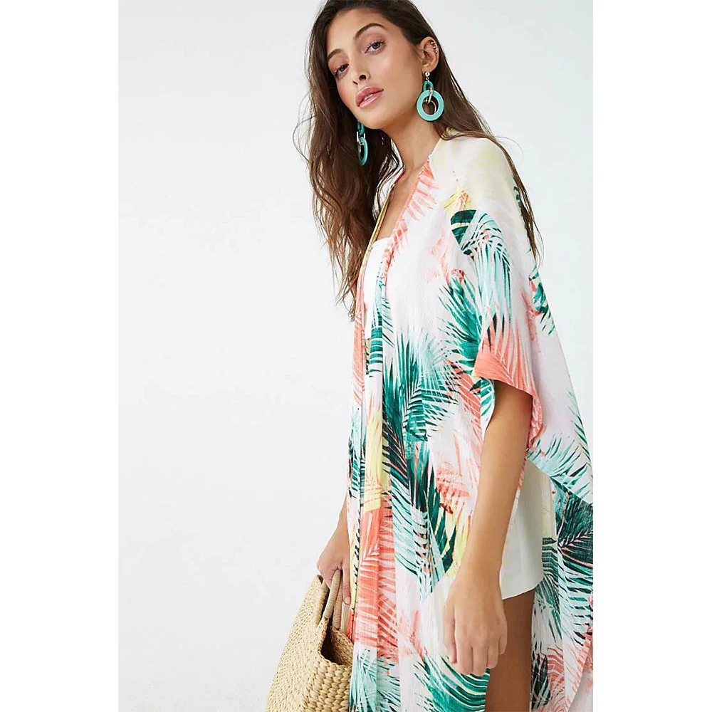 Богемное бикини с принтом листьев летняя пляжная туника размера плюс длинный