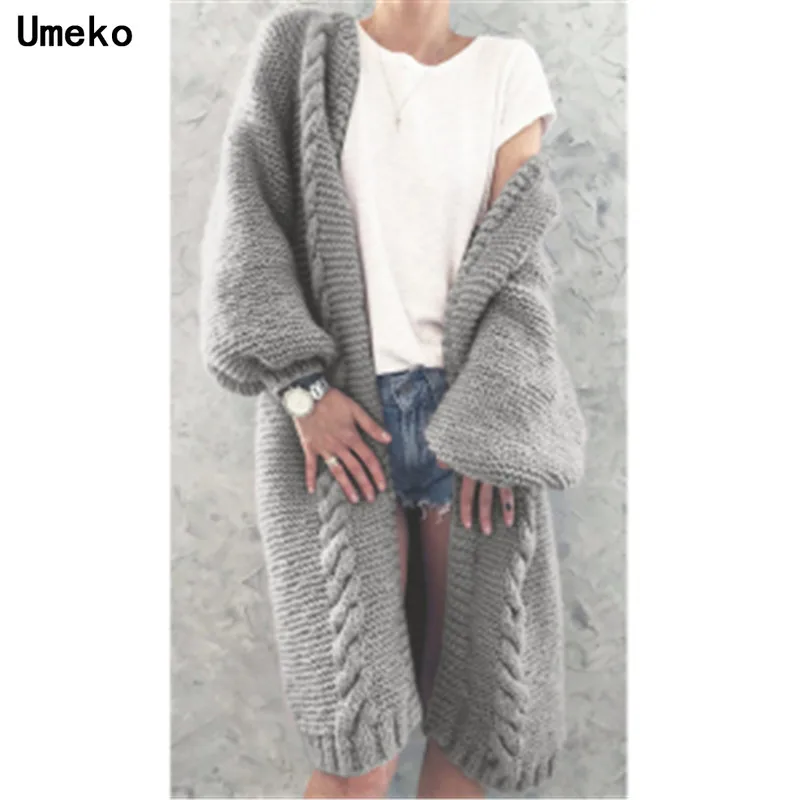 

Umeko 2020 New Women Knitted Cardigan Winter Thick Warm Long Cardigan Female Long Sleeve Vintage Sweater Outwear Plus Size Coats