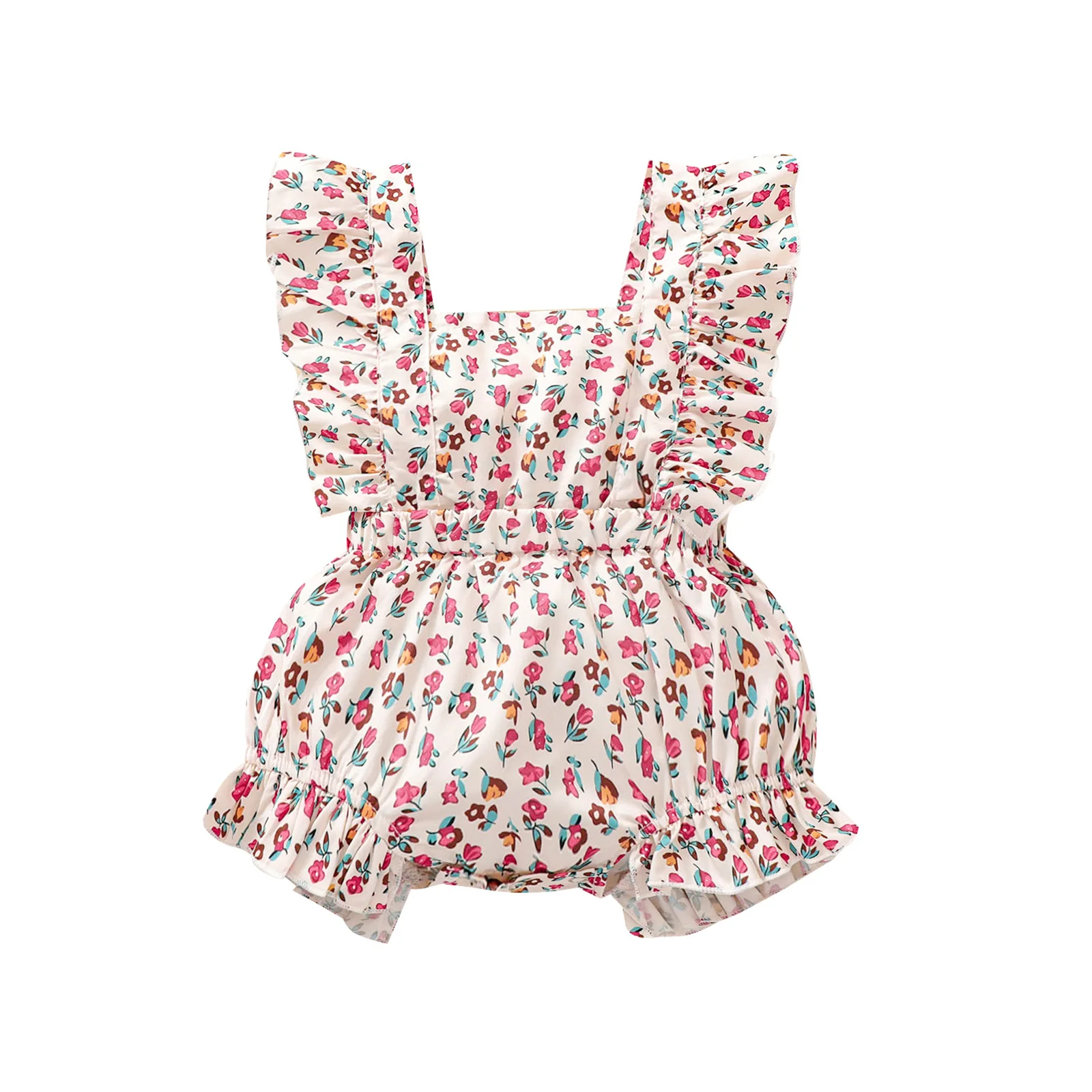 

2021 Летняя мода новорожденных повседневная Стиль комбинезон в цветочек для детей ясельного возраста с рисунком и рукавами-крылышками квадр...