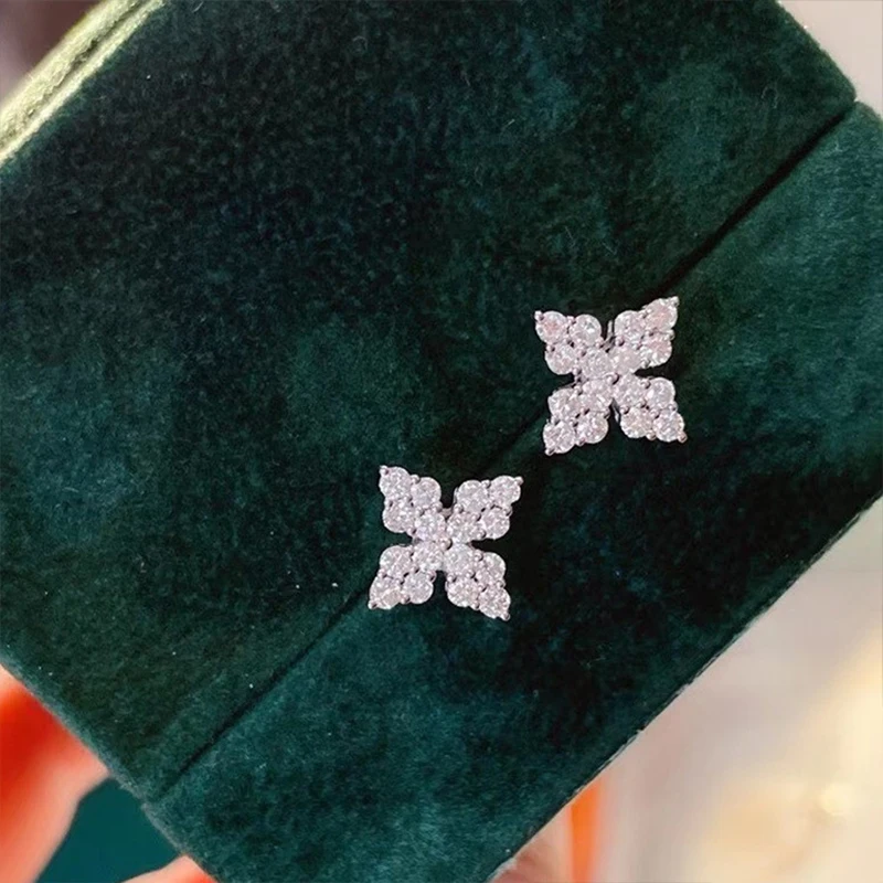 

925 Sterling Silver Cross Stud Earrings Cute Zircon ear bone nail Mini Crystal Flower Pierced Earrings Fashion Jewelry