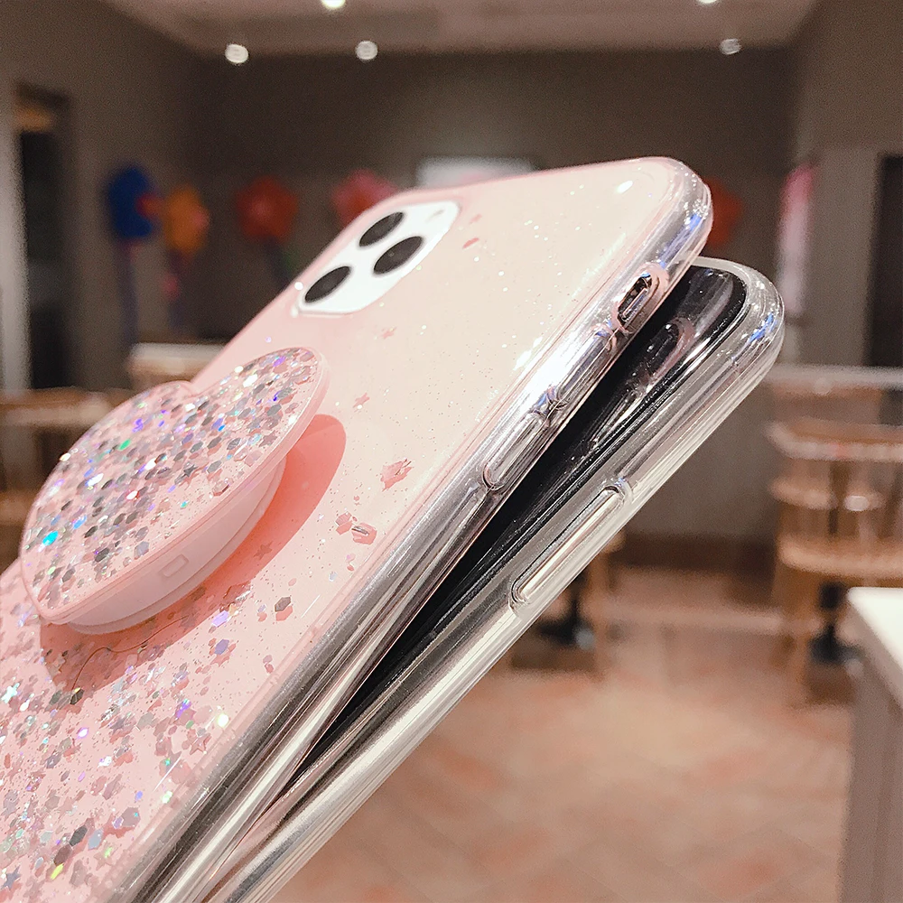 Блестящий блестящий чехол для iPhone 11 Pro Max XS XR X 6s 6 7 8 Plus тонкий с подставкой чехлы