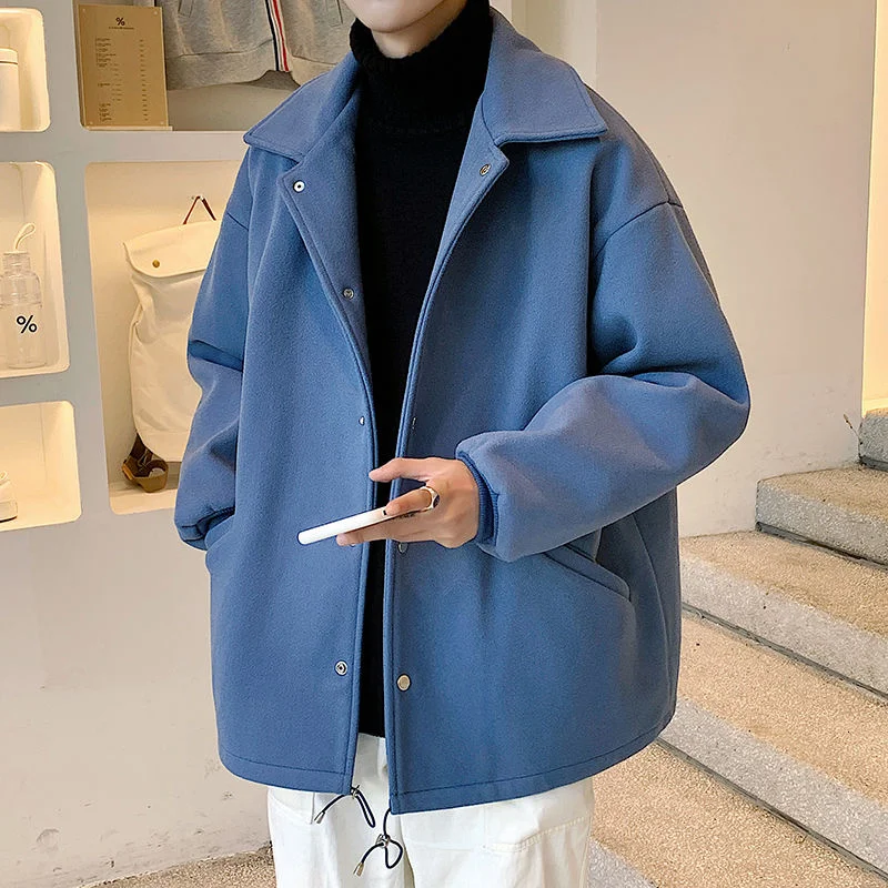 

PR 2021 Woolen Cloth Autumn Hong Kong Style Men's Jacket Streetwear Hip Hop Men's Coats Male Casual Loose Outerwear