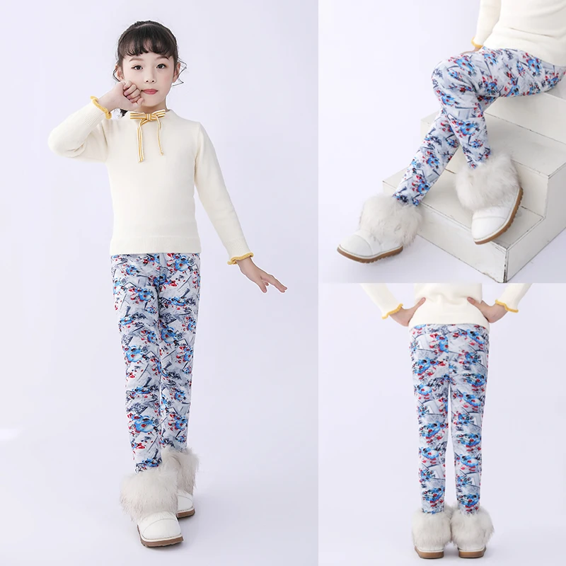 SheeCute/леггинсы для девочек плотные теплые штаны для малышей и детей детские штаны с цветочным принтом на осень-зиму SCW101