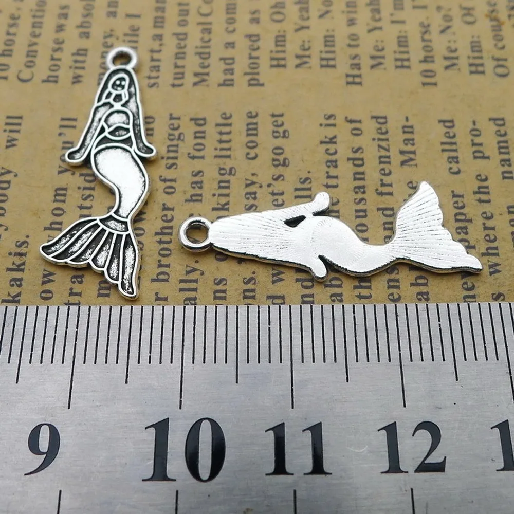 

200pcs Mermaid Charms 11mm x 30mm DIY Jewelry Making Pendant antique silver color