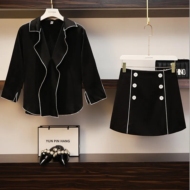 Женский Новый шифоновый костюм большого размера Осень-зима 2019 комплект из 2