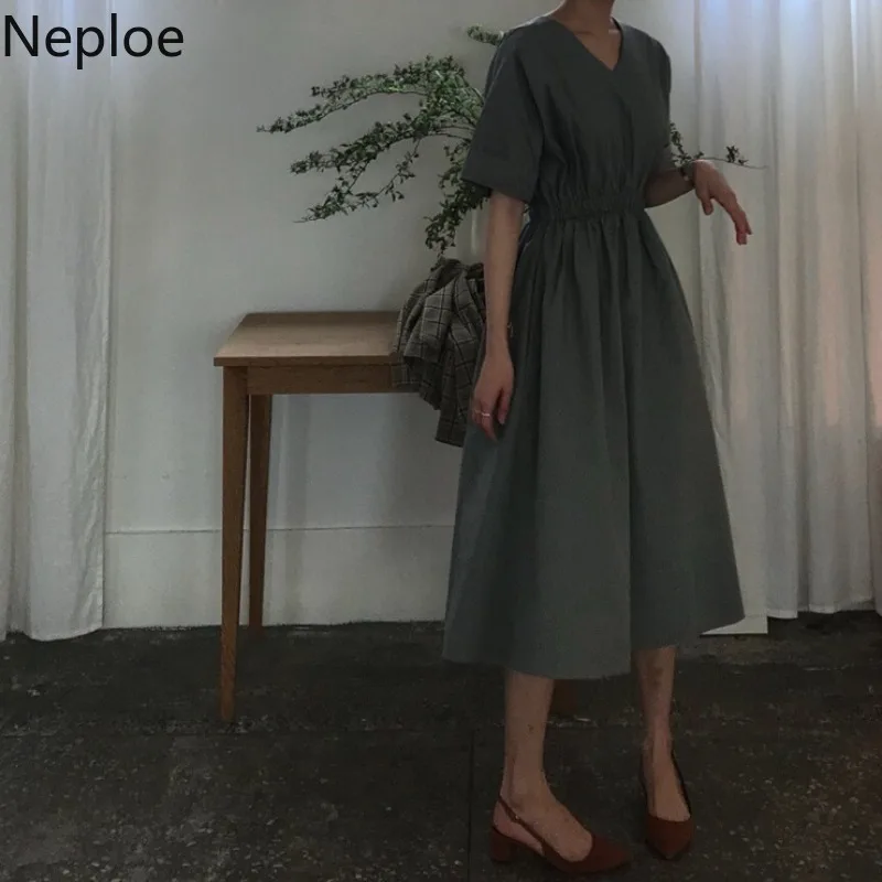 Платье Neploe женское с V образным вырезом однотонное шикарное приталенное в