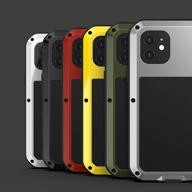 

Full Protection Shock Dirt Proof Water Resistant Metal Armor Cover Phone Case for iPhone 12 Tempered Glass Protector Case