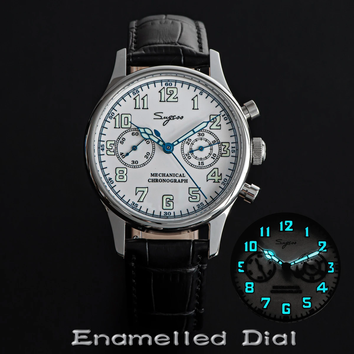Часы-пилот ВВС Sugess 1963 эмалированный циферблат наручные часы 40 мм хронограф чехол