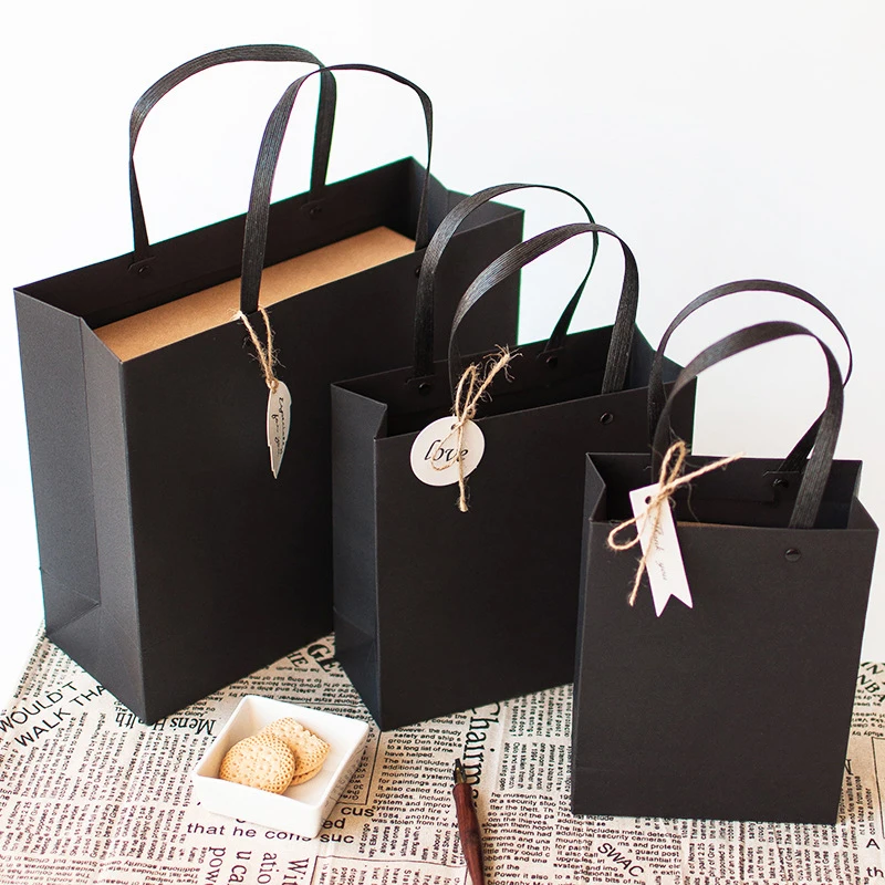 

1Pcs Simple Business Black Rivet Paper Tote Bag High-End Business Packing Box Thanksgiving Valentine'S Day Gift Bag