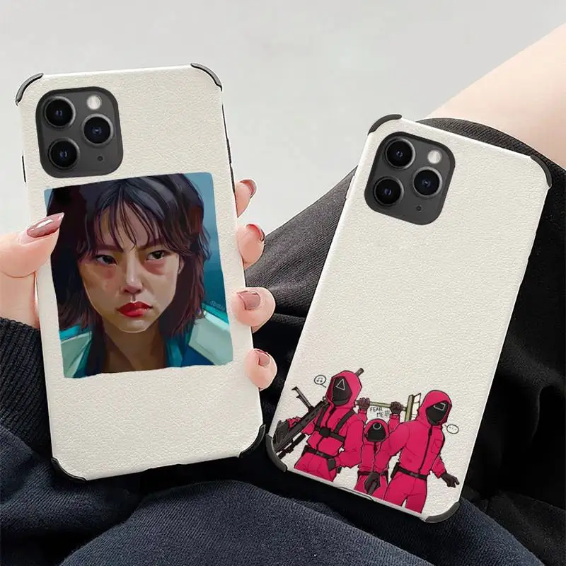 

Squid Game Round Six Phone Case Lambskin Leather For iphone 12 11 8 7 6 XR X XS PLUS MINI PLUS PRO MAX Shockproof soft shell