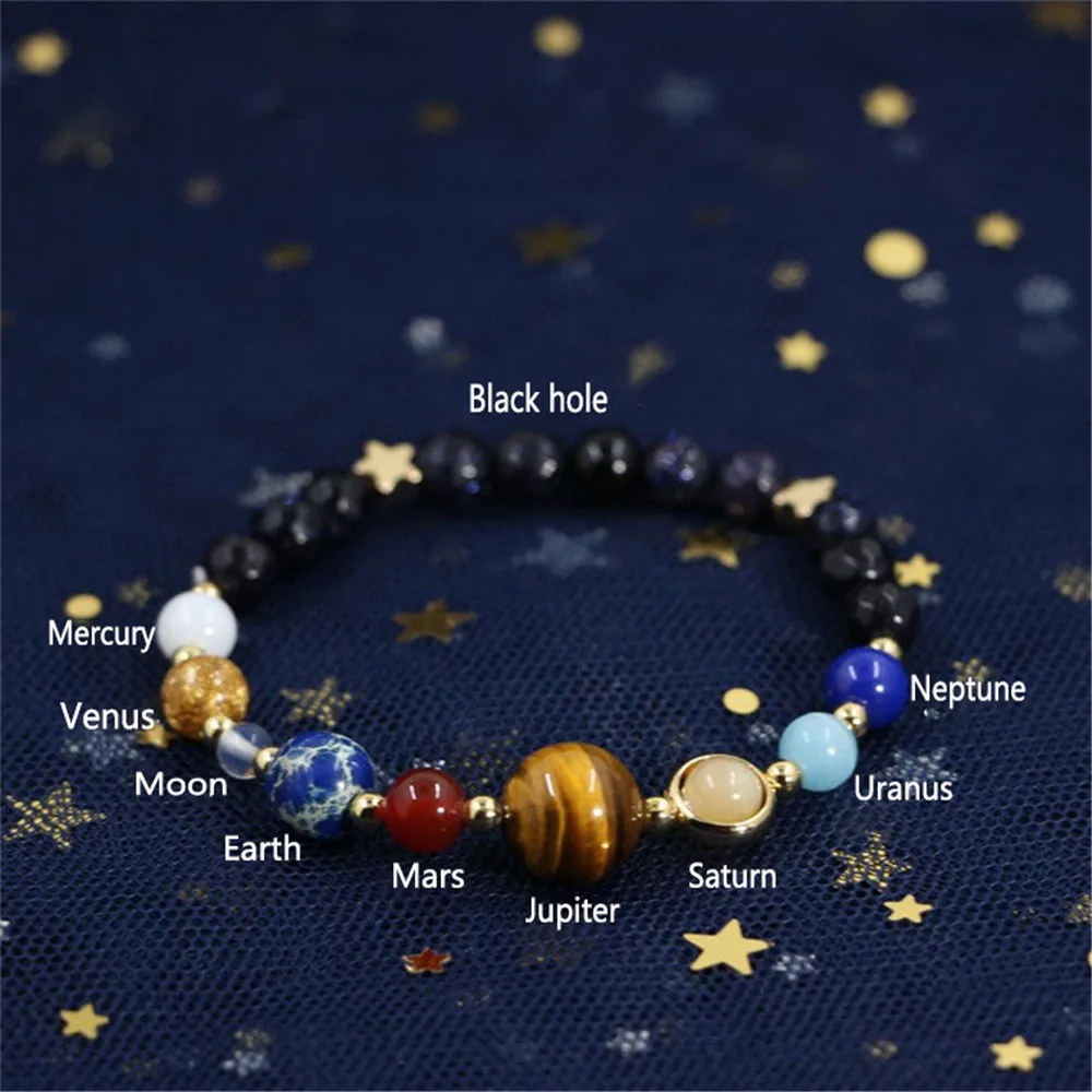 

New Fashion Universe Galaxy Eight Planets Solar System Guardian Star Natural Stone Beads Bracelet