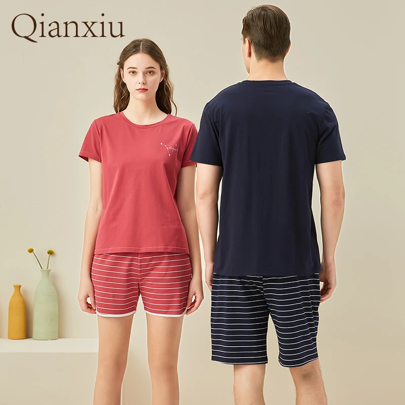Summer Fashion Men's Navy Blue Striped Round Neck Pajamas Set Fashion Short-Sleeved Shorts Refreshing Home Clothes