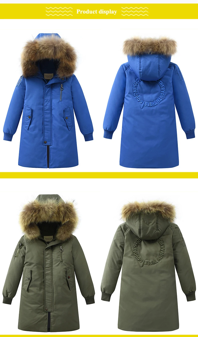Dollplus/пальто для мальчиков зимняя детская куртка-пуховик длинное плотное зимнее пальто для мальчиков детские куртки на утином пуху для мальчиков, верхняя одежда с меховым воротником