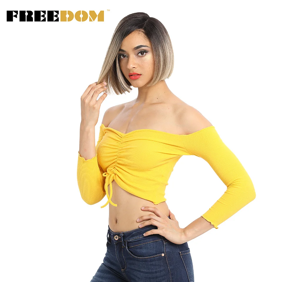 Свободу и воротником с цветочным узором Боб прямые парики для чернокожих Для