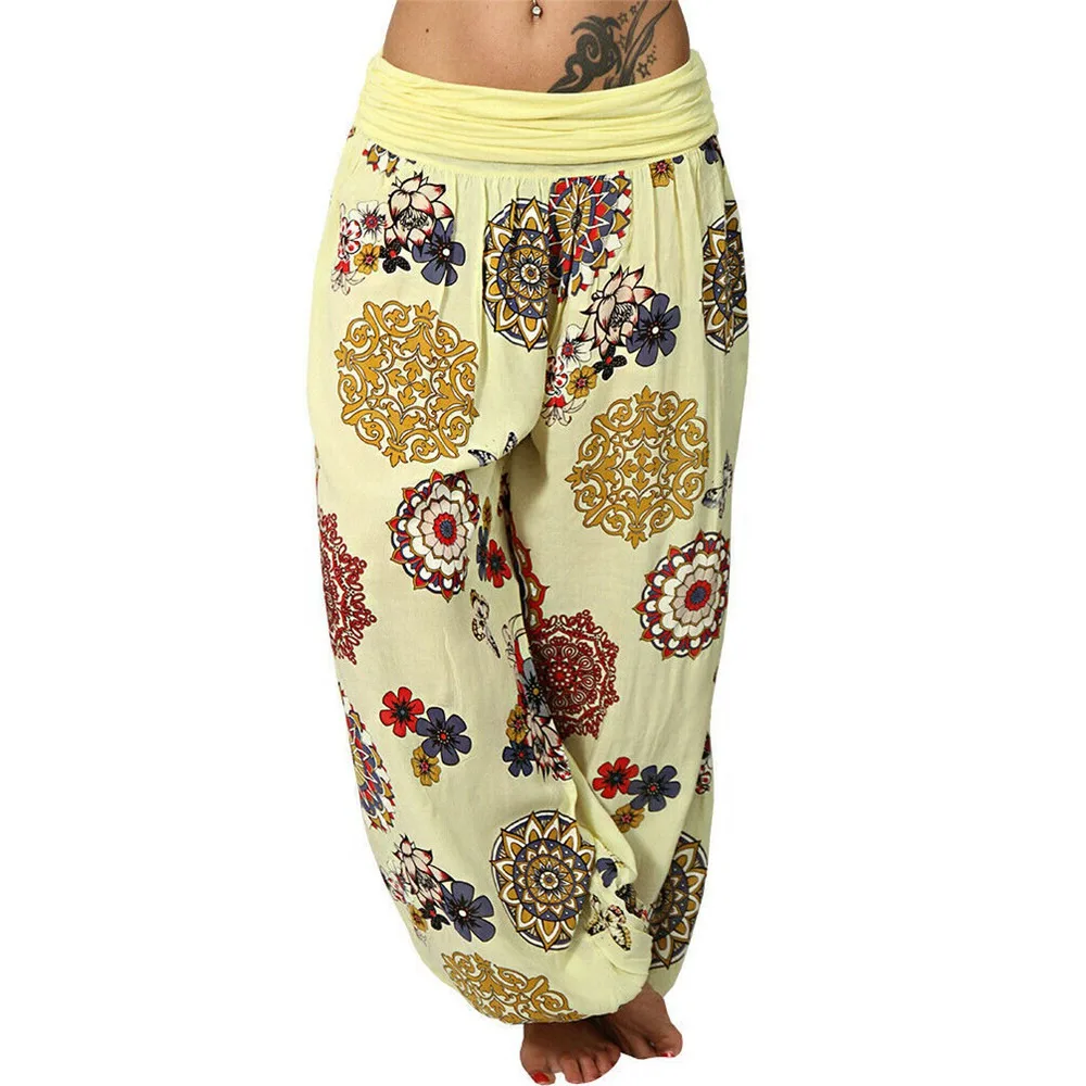 

Femme Beach Sports Lantern Pants Bohemian Harem Pants Thailand Ethnic Vintage Print Loose High Elastic Bloomers Fitness Trousers