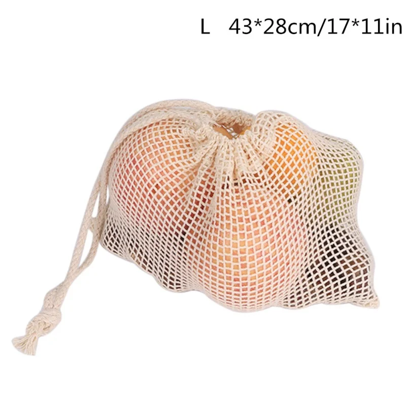 

Reusable Cotton Vegetable Kitchen Bag Household Fruit Vegetable Storage Net Bag Machine Washable Lanyard