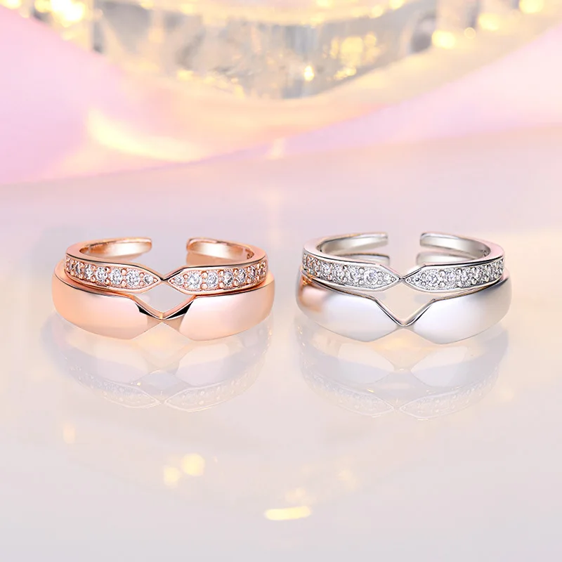 

LIVVY 2pcs Fashion Simple Opening Zircon Ring Minimalist Silver Color Adjustable Ring For Women Couple Unique Design Jewelry