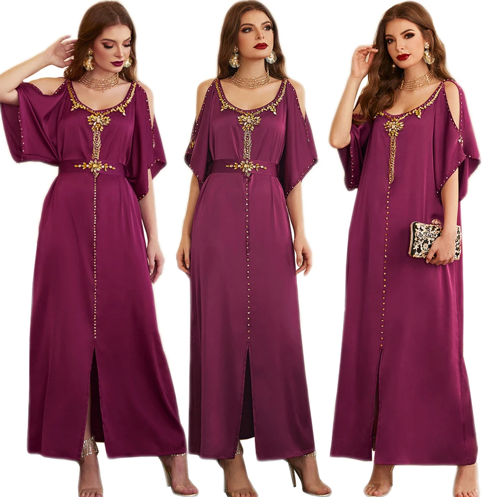 

Ramadan Women Party Evening Dresses Muslim Arab Handwork Diamonds Summer Abaya Dubai Kaftan Islamic Clothing Turkish Maxi Robe