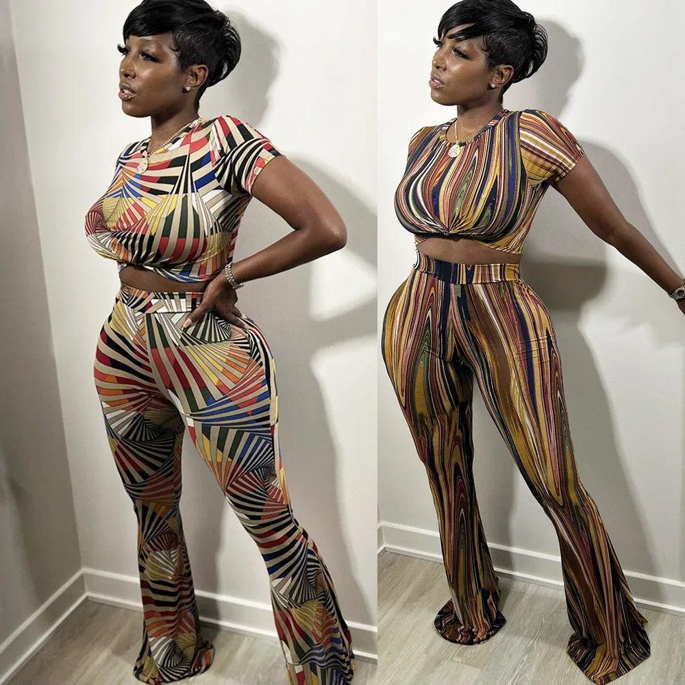 

Женский спортивный костюм с принтом, блузка с коротким рукавом и эластичным поясом