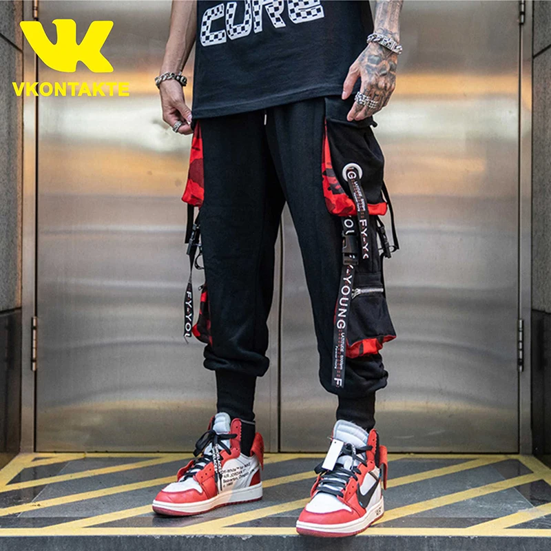 Джоггеры мужские с лентами и карманами брюки карго шаровары уличная одежда