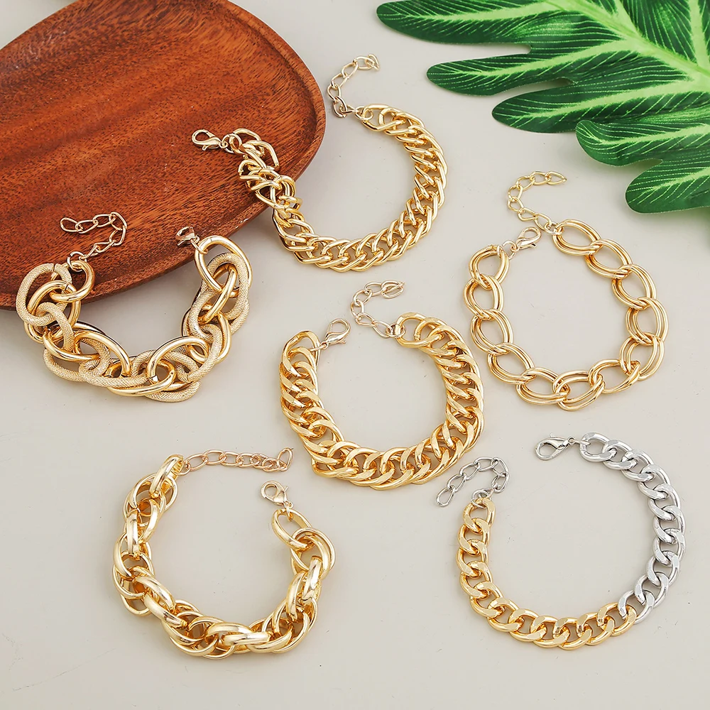 

2021 New 6 Punk Cuban Ladies Chain Bracelet Simple Couple Golden Hip Hop Bracelet Fashion Jewelry Wholesale