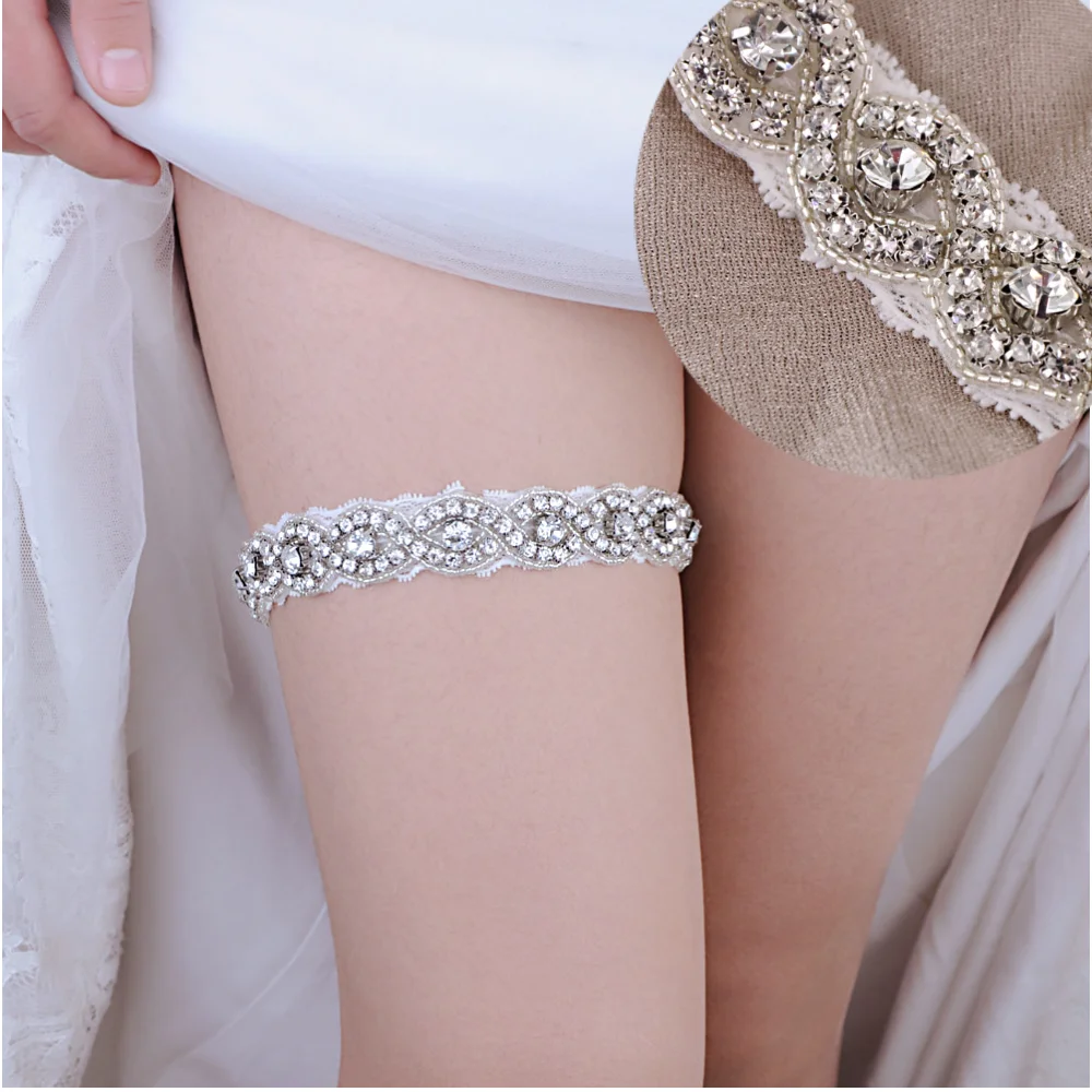 

TOPQUEEN Wedding Garters Fashion Sexy Women Girl Lace Floral Garters New Design Elastic Trim Crystal Applique Garter Belt THS28