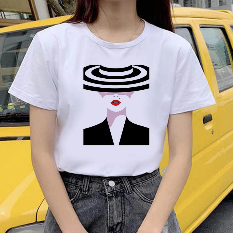 

Women Elegant Magazine Cartoon Cute Ladies Vogue Tops Graphic Womens Tees Female Camisas Lady T-Shirt Harajuku T Shirt clothing