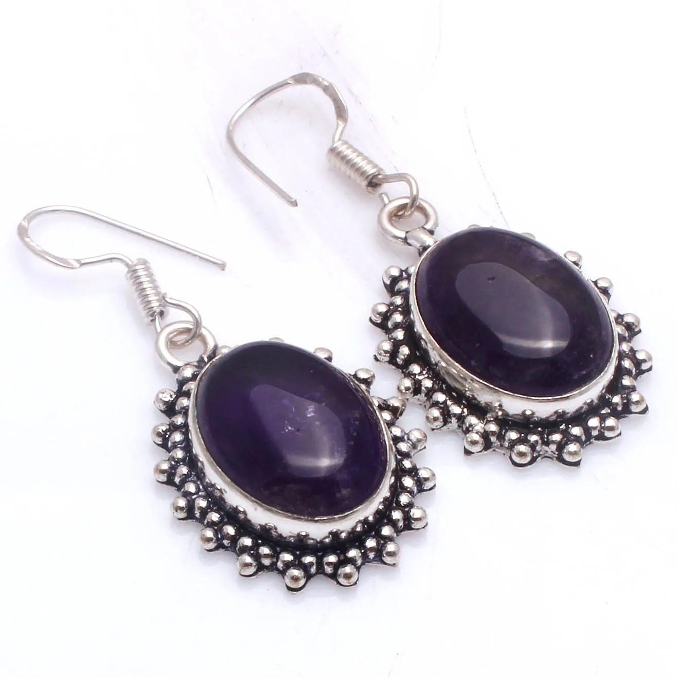 

Genuine Amethyst Silver Overlay on Copper Earrings , Hand made Women Jewelry Gift, E5873
