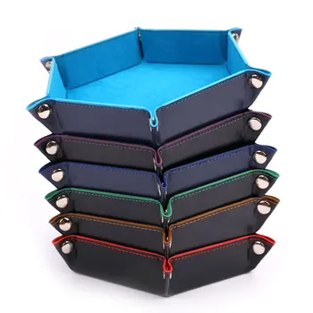 Foldable Dice Tray Box PU Leather Folding Hexagon Coin Square Tray Dice Game 6 Colors 3