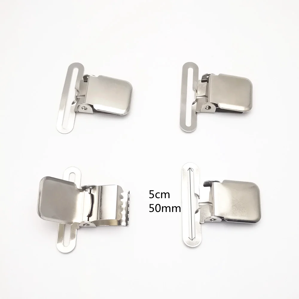 4pcs/lot 50mm DIY Suspender Clip Silver Metal Pacifier Clip Unisex Adult Common Clip 5cm Big Strong Closure Non Slip