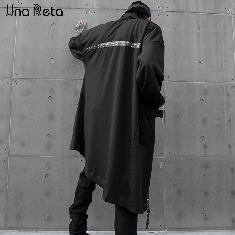 Тренч Una Reta для мужчин, новинка, Harajuku, ветровка с заклепками, пальто, мужская повседневная верхняя одежда в стиле хип-хоп, уличная куртка с капюшоном