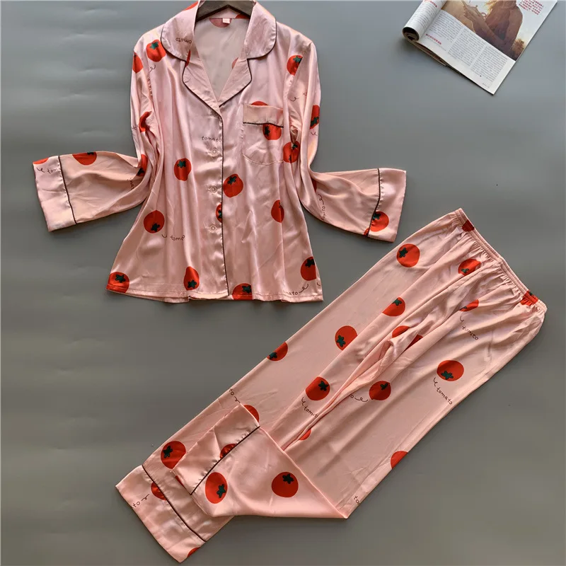 Весенние новые модные пижамы с фруктовым принтом женские атласные сексуальные