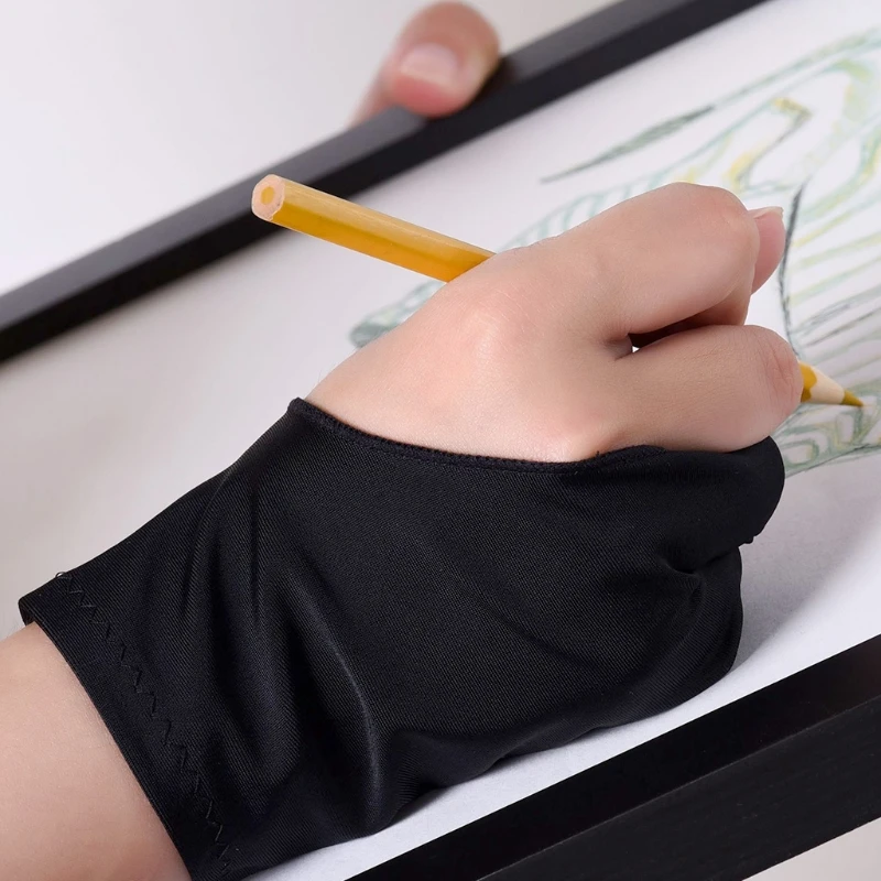 

1 Pair Two Fingers Anti-Fouling Artist Gloves for Any Graphics Drawing Tablet Reduces Friction Paper Sketching Mittens