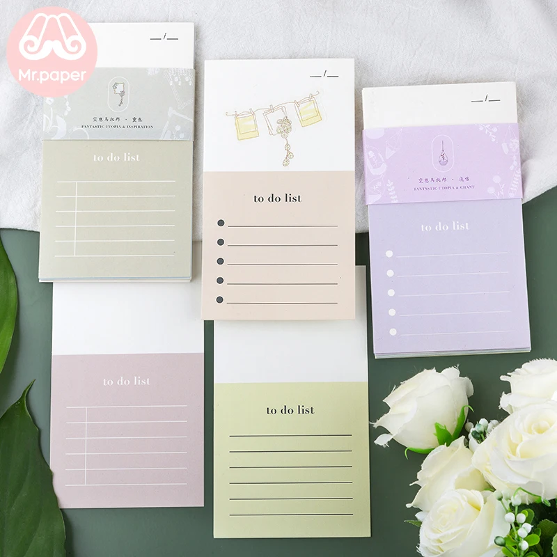 Mr Paper 4 Designs 14pcs/lot To Do List Colorful Ins Style Loose Leaf Memo Pads Minimalist Memo Pads Present with 2 Stickers