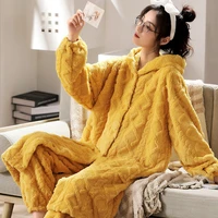 winter new nightgown womens mid length coral velvet pajamas suit flannel outerwear cartoon home wear