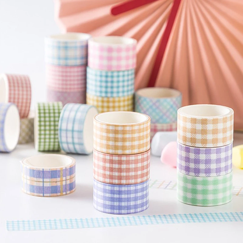 

4 Roll/box Basic Lattice Color Paper Washi Tape Plaid Tartan Check Pattern Adhes DIY Masking Tape Kawaii Stationery