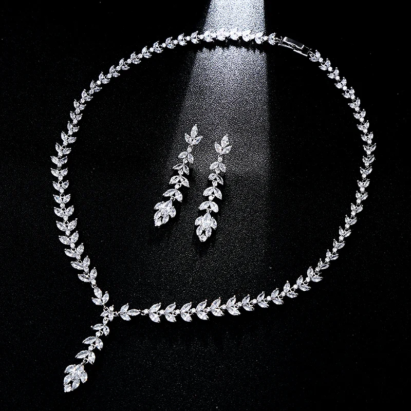 MASHAWU роскошные сверкающие циркониевые Висячие серьги ожерелье ювелирный набор