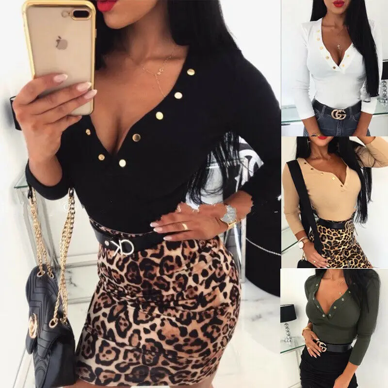 

New Women Long Sleeve V-neck Sweatshirt Blouse Tops Casual Jumper Ladies T Shirt