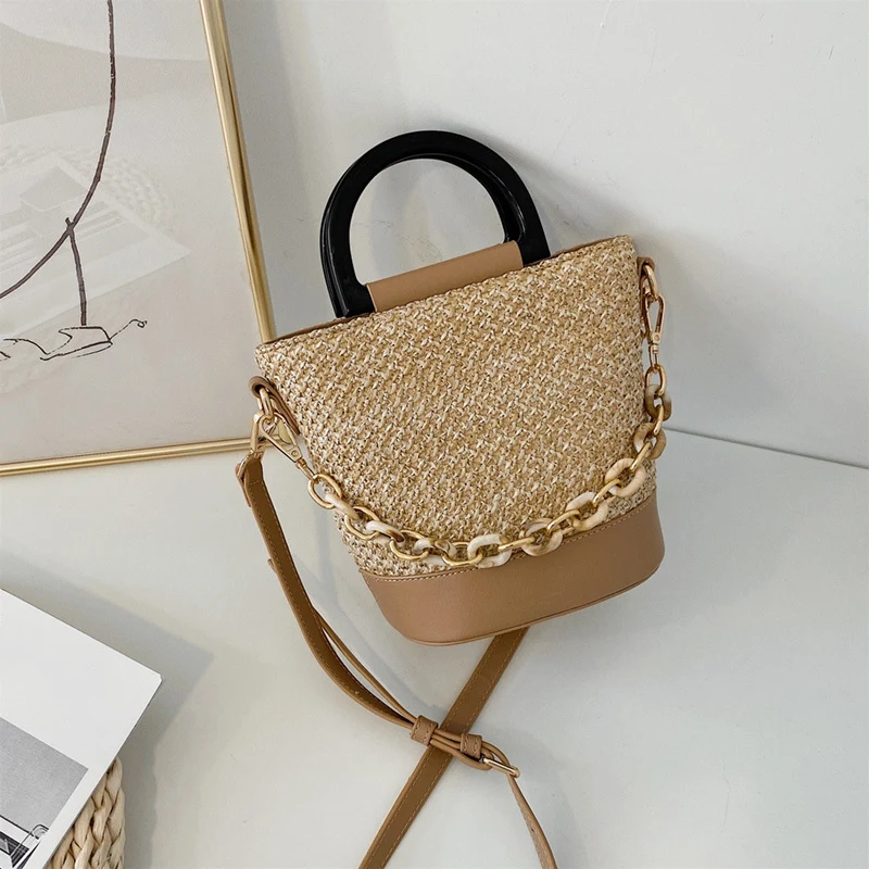 Женская тканая сумка тоут новый стиль соломенная пляжная через плечо дорожная