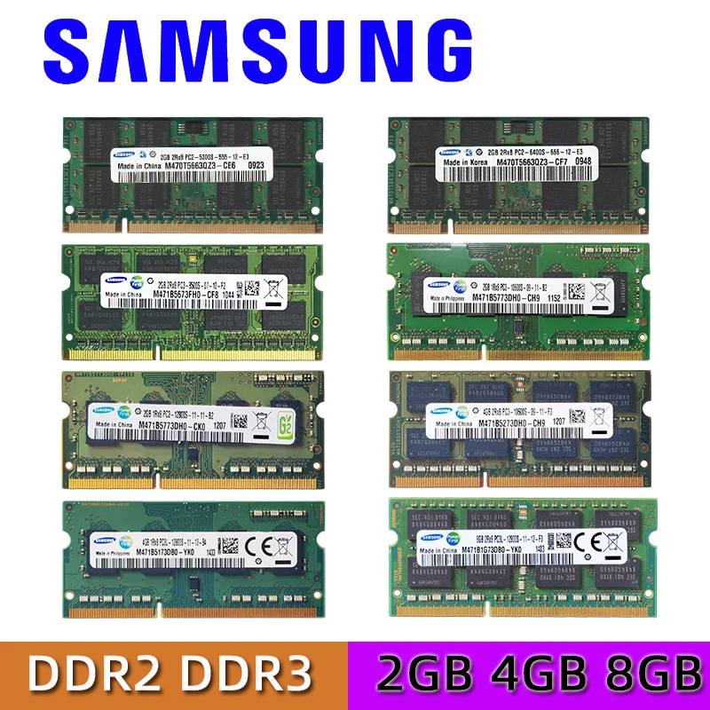 Фото Оперативная память для ноутбука Samsung 2 ГБ 4 8 PC2 PC3 DDR2 DDR3 667 МГц 800 1333 Гц 1600 5300S 6400S 8500S