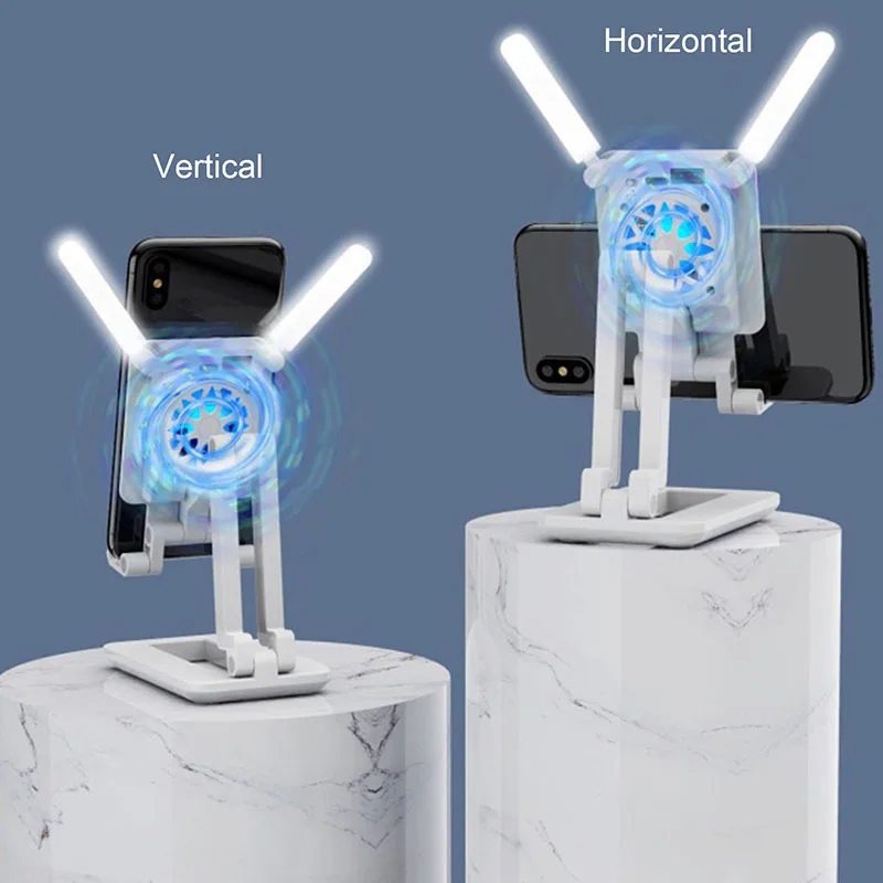 seenda adjustable phone holder with light phone stand with cooling fan multi function fill lamp support for 11inch phone tablet free global shipping