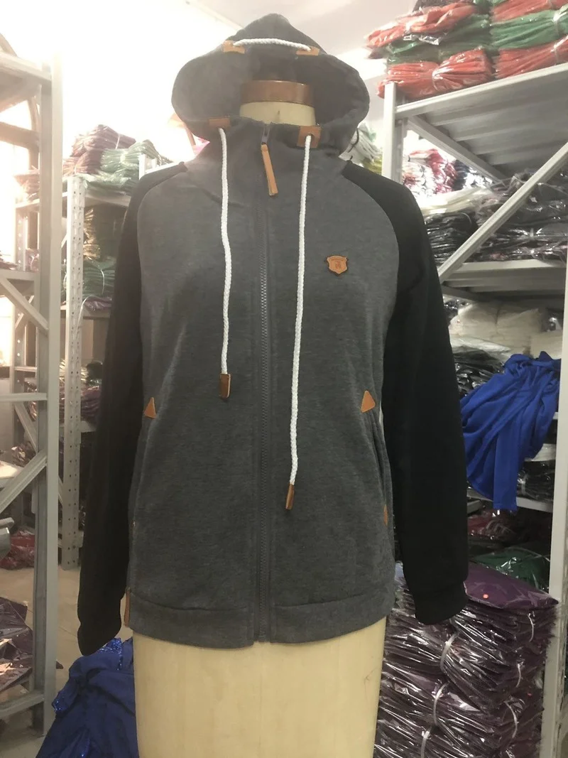 

Women's coat 2021 autumn Europe and the United States popular personality leather contrast hooded women's sweater