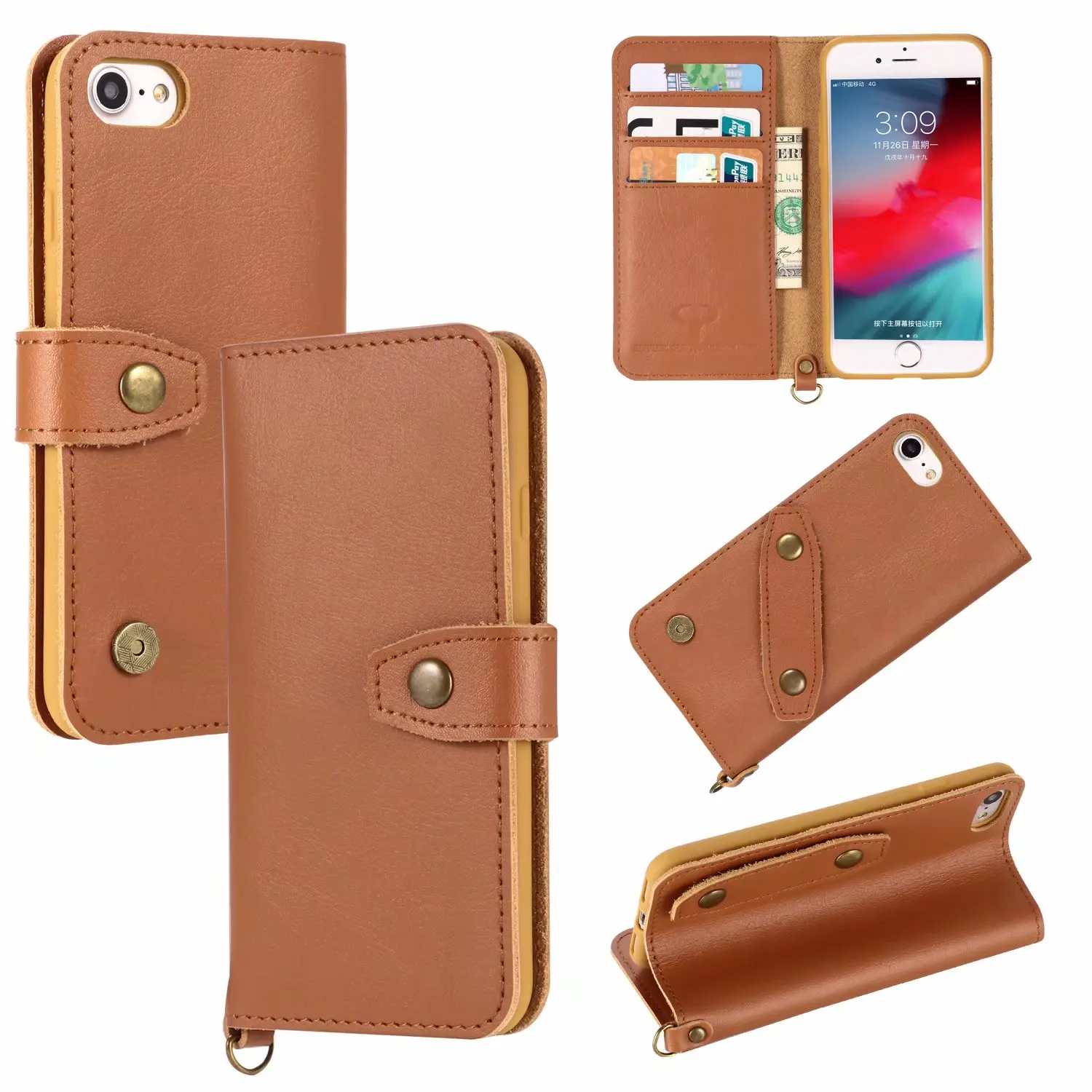 Ретро Чехол книжка из натуральной кожи для телефона Apple IPhone 6 6S 7 8 Plus Роскошный