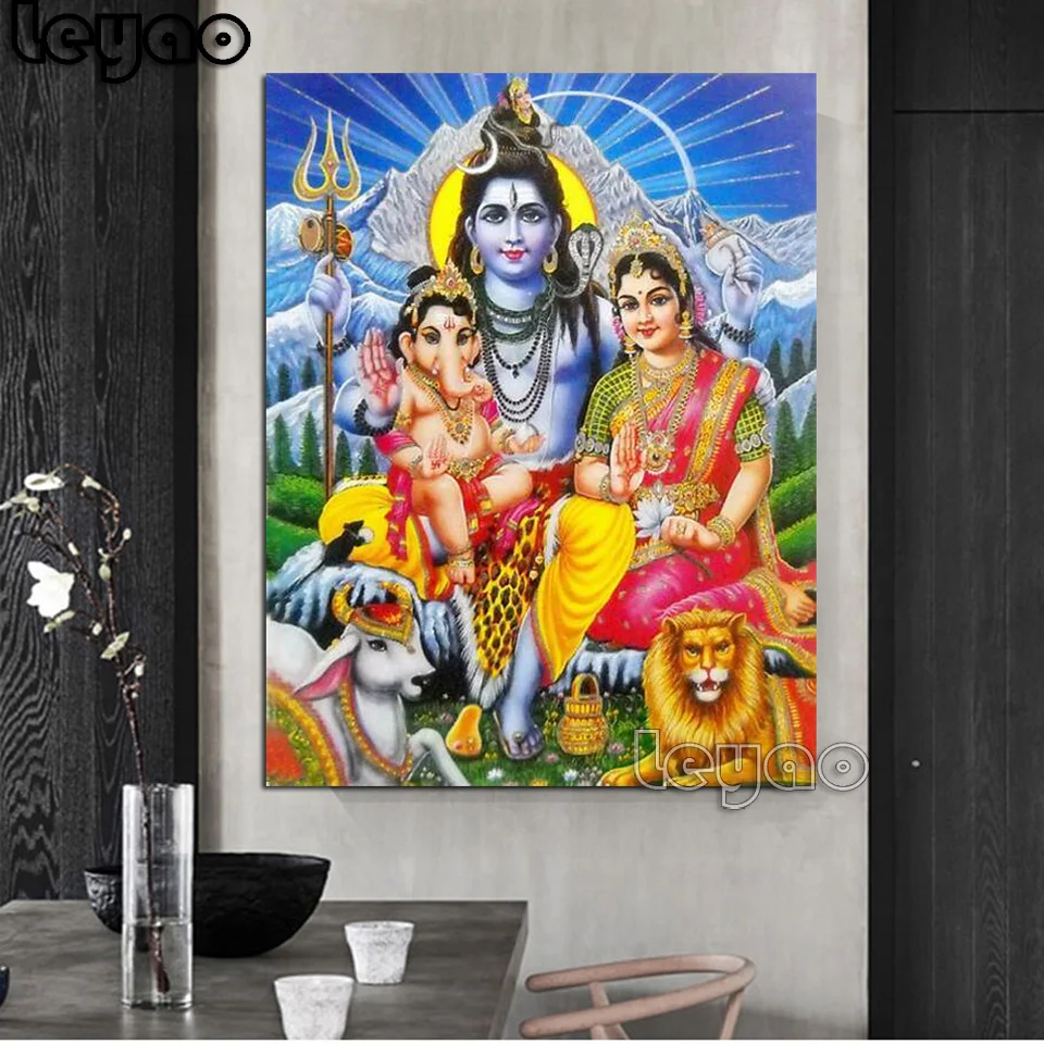 Lord Shiva Parvati Ganesha Family 1 Panel Canvas Print Wall Art 