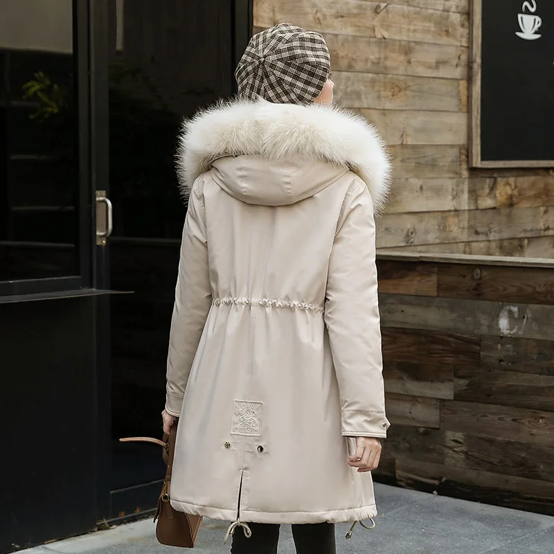 

Women's Winter Warm Parka Long Jacket Thicken Faux fur Collar Parkas Coat Female 2020 Embroidery Military Solid Parkas Woman