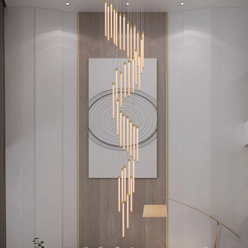 

Gold Modern led chandelier lighting Hall spiral staircase hanging lamp Acrylic creativity living room loft chandeliers fixture