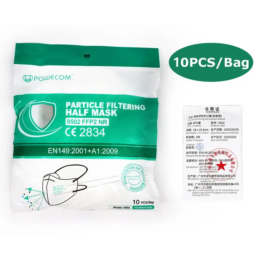 

POWECOM CE FFP2 Masks Protective Mask Face Masks Headband Reusable Masks Dustproof Face Mouth Masks Respirator tapabocas
