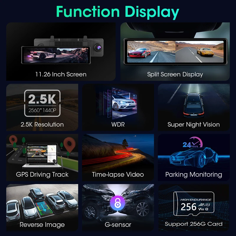 $68.64 Jansite 2.5K Car DVR Touch Screen Dashcam Mirror Super Night Vision Time-lapse Video G-sensor Recorder 2560x1440P Rear camera